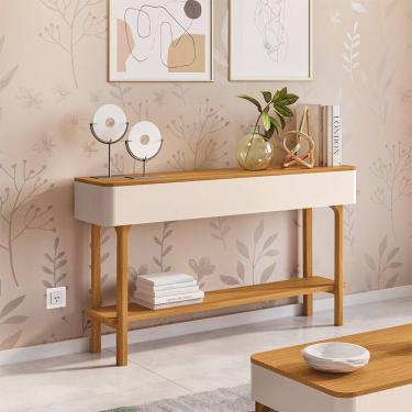 Imagem de Aparador Para Sala de Estar Orgânico Pés Madeira Maciça 136cm Fontana B01 Off White Cin...