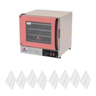 Imagem de Kit Forno Turbo Elétrico Profissional de Bancada Progás PRP-004 Plus Digital com 8 Grades Rosa 110V