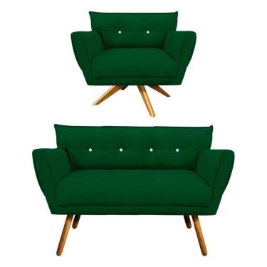 Imagem de Kit 1 Namoradeira e 1 Poltrona Giratória Anitta Suede Verde