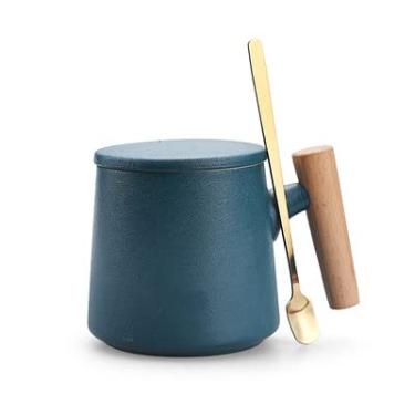 Imagem de Canecas de café de cerâmica, canecas, copos de chá de escritório e casa, grande capacidade de 400 ml com tampa e colher de café, aniversário presentes de casa quente para casa nova, vem com caixa de presente (verde)