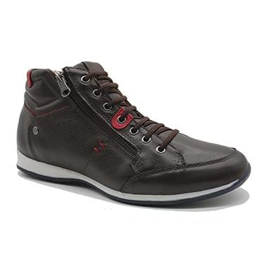 Imagem de Bota Masculina Casual em Couro com Elástico e Ziper Lateral NE-1005 Cafe Cor:Marrom;Tamanho:40;Gênero:Masculino