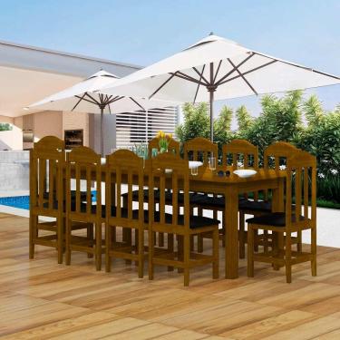 Imagem de Mesa De Jantar 220cm Madeira Maciça 10 Lugares Estofados Imbuia