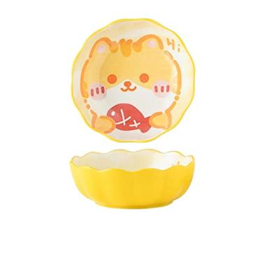 Imagem de Placa de cerâmica padrão de desenho animado tigela de salada em forma redonda panela de arroz assado prato de jantar pratos de sobremesa de café da manhã doméstico (cor: B)