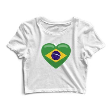 Imagem de Blusa Cropped Blusinha Camiseta Feminina Coração Brasil - Goup Supply