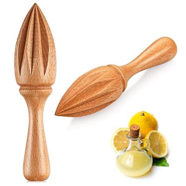 Imagem de 2 peças de espremedor cítrico de madeira espremedor de mão de limão espremedor de frutas cítricas portátil fácil de segurar, ferramenta de suco de cozinha manual de laranja limão limão espremedor para uso diário em casa, bar, café, restaurante