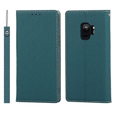 Imagem de Capas flip para smartphone capa de couro genuíno para Samsung Galaxy S9, capa carteira flip bumper TPU com suporte para cartão, absorção magnética oculta à prova de choque, alça de pulso de couro Cas
