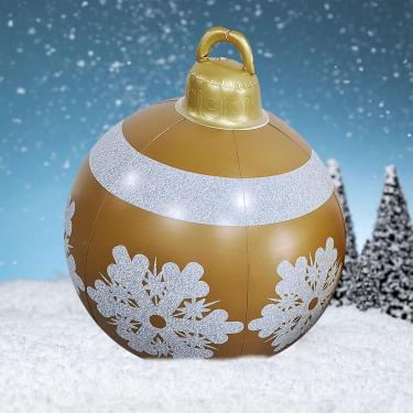 Imagem de Bola inflável gigante de Natal - 23,6 polegadas decoração de casa jardim ao ar livre PVC bola de natal inflável ao ar livre jardim bola decorativa (K)