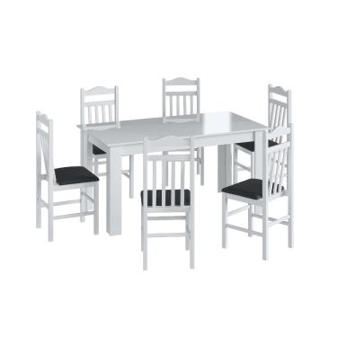 Imagem de Conjunto Mesa de Jantar Fixa com 4 Cadeiras Assento Estofado Móveis Canção - Branco com Preto