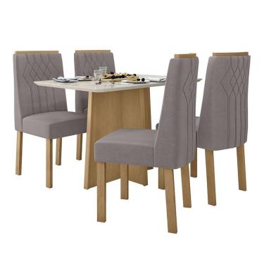 Imagem de Mesa de Jantar Celebrare 120x80 com 4 Cadeiras Exclusive Amêndoa/Off White/ - Móveis Lopas