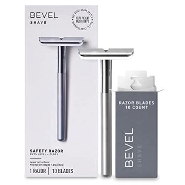 Imagem de Bevel Navalha de segurança com cabo ponderado de latão e 10 refis de lâmina de segurança de borda dupla, lâmina única para homens, projetada para cabelos grossos para evitar solavancos