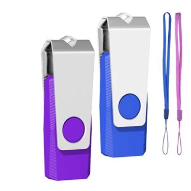 Imagem de Pen drives USB de 1 GB, 2 unidades EASTBULL USB 2.0, pendrive giratório, pendrive, pen drive de metal (azul e roxo)