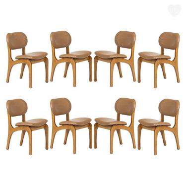 Imagem de Kit 8 Cadeiras de Jantar Estofada Rafine Madeira Castanho Impermeável Marrom