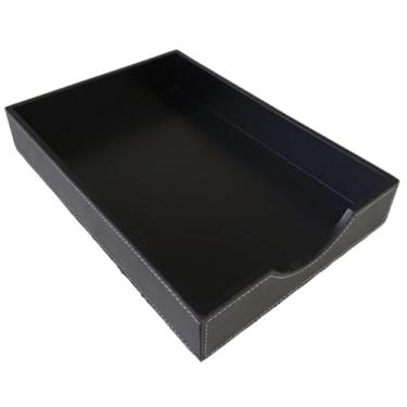 Imagem de Bandeja Porta-Folhas A4 Couro Eco - Caixa de Entrada e Saída - Organizador de mesa (Couro Preto - linha branca)