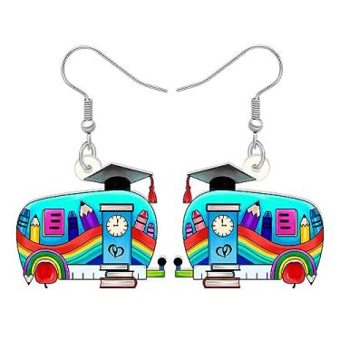 Imagem de BAMAY Brincos de acrílico com pingente de ônibus escolar novidade para carro, caminhão, joias de volta às aulas, professores, presentes para mulheres, meninas e estudantes, Acrílico, Sem pedra