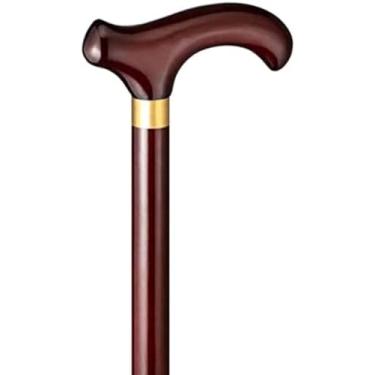 Imagem de Bengala para idosos, bengala de madeira maciça, alça ergonômica, base antiderrapante, auxílio para caminhada leve para homens e mulheres, marrom escuro, 95 cm
