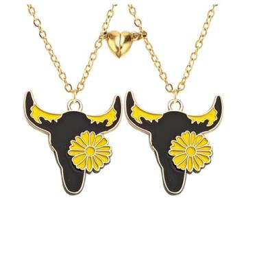 Imagem de Colar de gado, 2 peças, animal, boi, boi, boi, boi, chifre, chifre, margarida, pingente de amizade, colar BFF para mulheres, homens, meninas, casal, joias, presente