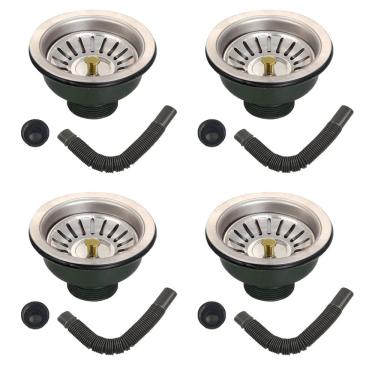 Imagem de Ralo Valvula Dreno de Pia 10x10 Filtro Sifao Kit 4 Unidades Tubo de Escoamento Casa Pia Cozinha Lavanderia Lavabo Apartamento Restaurante