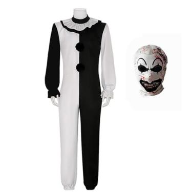 Imagem de QENUIA Fantasia de Palhaço Terrifier Cosplay o Palhaço Assassino para adolescentes roupas de Halloween (vestido feminino, macacão masculino), Macacão preto, P