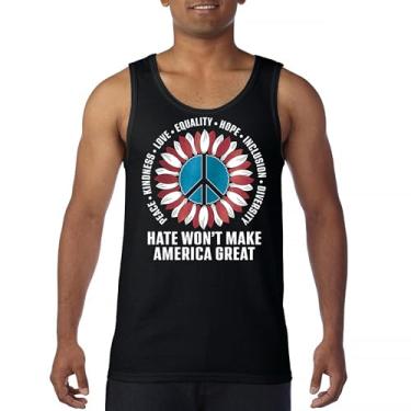 Imagem de Camiseta regata masculina Hate Won't Make America Great Peace Kindness Love Equality Hope Inclusion Diversity Peace Sign, Preto, M