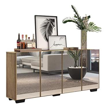Imagem de Aparador Buffet 4 portas com Espelho e Pés Quadrados Vegas Multimóveis V3560 Rustic/preto