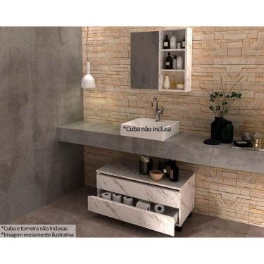 Imagem de Conjunto de Banheiro Balcão c/ Rodizios BN3603 s/ Cuba 80cm e Armário c/ Espelho BN3609 cor Mármore Branco - Tecno Mobili