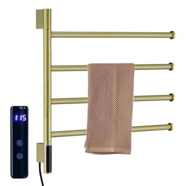 Imagem de Aquecedor De Toalhas Para Banheiro |Montado Na Parede Toalheiro Aquecido AçO InoxidáVel 4 Barras-Temporizador Led 1 A 24 Horas/Temperatura AjustáVel45-70°C,Secagem EléTrico GiratóRio,Gold220V