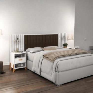Imagem de Cabeceira Estofada Queen Vancouver Branco e Café Ripado - Mobiliar Hom