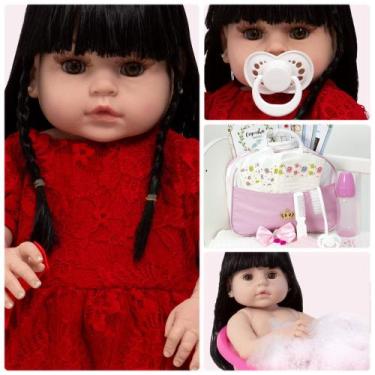 Imagem de Bebe Reborn Menina Morena Vestido Vermelho Pode Banho Barata - Cegonha