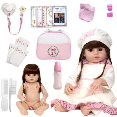 Imagem de Bebê Tipo Reborn Recem Nascida Cabelo Castanho Realista Fofa - Cegonha
