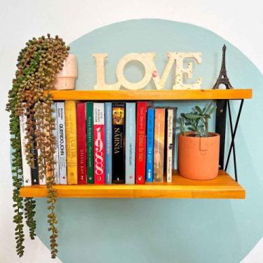 Imagem de Prateleira Dual de Ferro e Madeira 60cm Industrial Carvalho e Preto - 