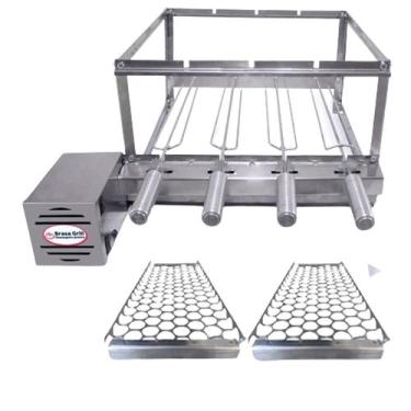 Imagem de Brasa Grill Gira 4 Espetos Churrasqueira Giratória + 2 Grelhas Auxilia