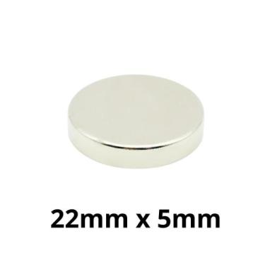 Imagem de Kit 5  Peças Imã Neodímio Disco Magnético N35 22 x 5 mm Super Forte Po