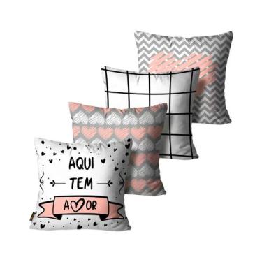 Imagem de Kit com 4 Capas de Almofadas Decorativas Aqui Tem Amor - mdecore