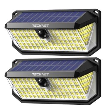 Imagem de TECKNET 416 luzes solares LED à prova d'água, ângulo de 300° e 3 modos de iluminação, sensor de movimento, luzes externas, 2 unidades de holofotes solares de segurança IP66 para cerca, porta da frente