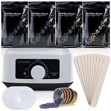 Imagem de Tupheedu Kit de cera para mulheres e homens, aquecedor de cera para depilação, sem dor sem listras com 4 sacos de grãos de cera para cabelo grosso, sobrancelha, axila, biquíni