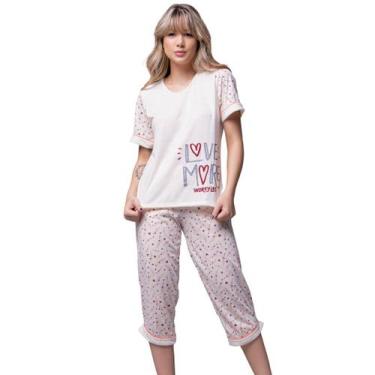 Imagem de Pijama Pescador Feminino Vekyo Modas Blusa Manga Curta e Calça Adulto 