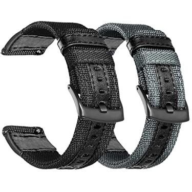 Imagem de Olytop Pulseiras para Galaxy Watch de 46 mm, pulseira de nylon esportiva de 22 mm para Samsung Galaxy Watch 46 mm 2019/3 de 45 mm/Gear S3 Frontier/Classic/Ticwatch ProSmart, preto + cinza
