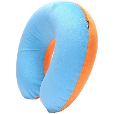 Imagem de Travesseiro em formato de U, travesseiro inflável de pescoço em PVC para alívio de suporte de pescoço em viagem - capa de almofada substituível, amarelo + azul, normal
