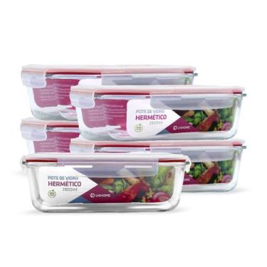 Imagem de Kit 5 Potes de Vidro Retangular com Tampa Hermética 2800ml - NABOX, Ve