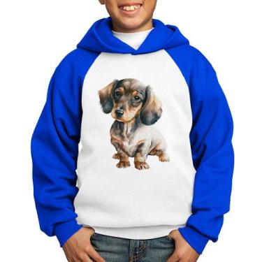 Imagem de Moletom Infantil Cachorro Dachshund - Foca na Moda, Branco, Azul, 10