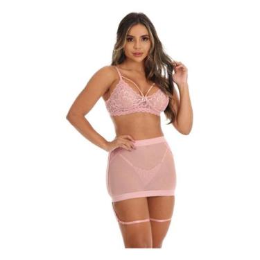 Imagem de Conjunto Lingerie Sensual Sexy 3 Peças Com Calcinha Saia Tule - Aunika