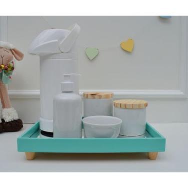 Imagem de Kit Higiene Porcelana Bebê K194 Bandeja Mdf Tampa Pinus Banho - Cirand