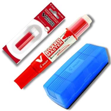 Imagem de Kit Marcador Quadro Branco Recarregável + Refil Marcador + Apagador De Quadro Branco Pilot Vermelho