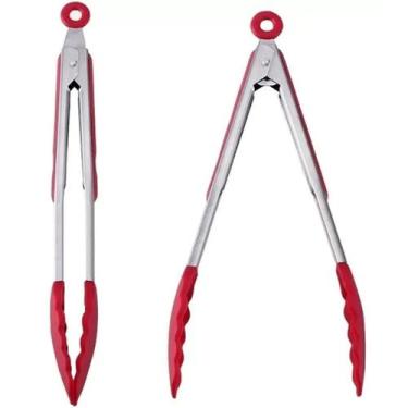 Imagem de Pegador Pinça Para Salada Churrasco Frituras 28cm em Inox e Silicone -