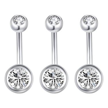 Imagem de Decentraland 3 peças de zircão branco esférico 1,6 mm (14G) piercing de umbigo piercing corporal halteres piercing joias titânio aço cirúrgico aço inoxidável 10 mm, 1.6mm(14G),L-10mm, Aço inoxidável,