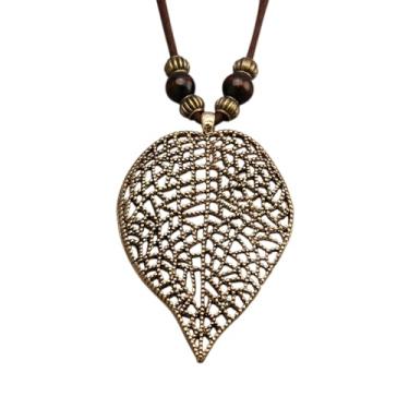 Imagem de Bjesinmo Colar de couro feminino longo boho pingente hippie colar boêmio corda de couro em camadas joias de madeira presentes, Couro sintético, Sem Pedra Preciosa