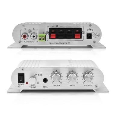 Imagem de Receptor de amplificador de áudio estéreo, amplificadores domésticos de graves estéreo de saída 15Wx2, com 3,5 mm e porta, amplificador digital para carro, MP3, MP4, CD Players (prata)