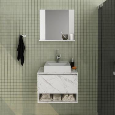 Imagem de Kit Lavabo com Espelho e Cuba Mármore Branco Tecno Mobili