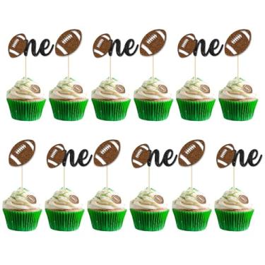 Imagem de Vofrise 24PC Football 1st Birthday Cupcake Toppers for Baby Boy,Glitter First Birthday Football Cake Decorations,Sports Cupcake Toppers for First Down Birthday Party Decorations Supplies