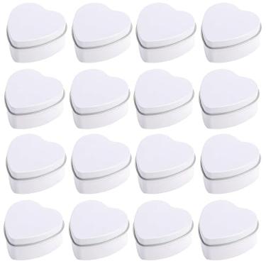 Imagem de 16 potes de lata de metal com tampas de 59 g caixas vazias em forma de coração caixas de velas, potes de vela, latas, artesanato, doces, lembrancinhas de festa (branco)